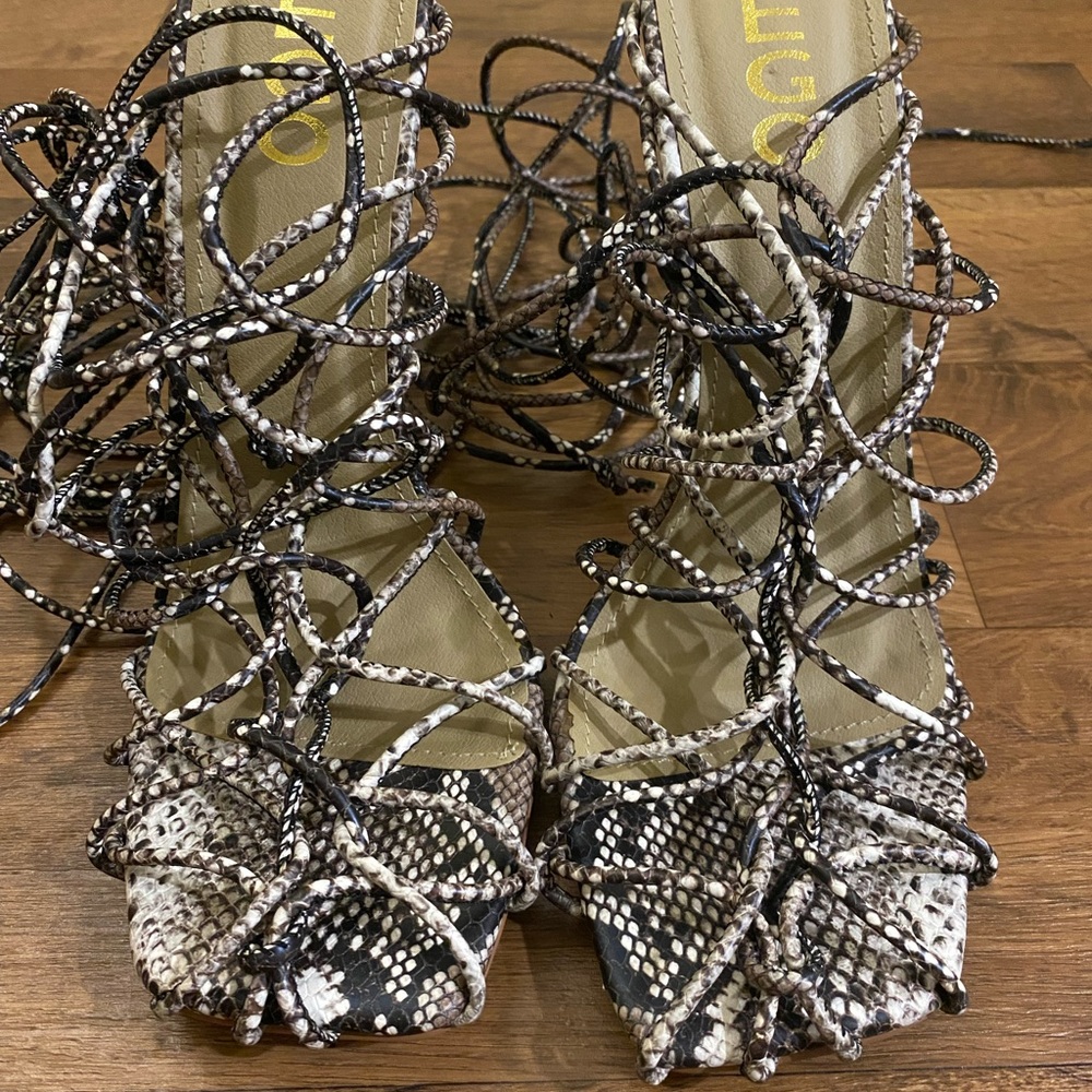 EGO Snakeskin Lace-Up Heels